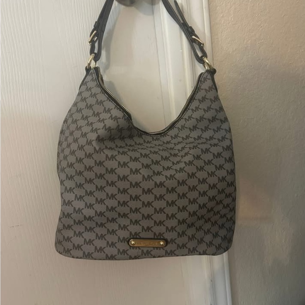 Michael Kors Black and Gray Monogram Shoulder Bag